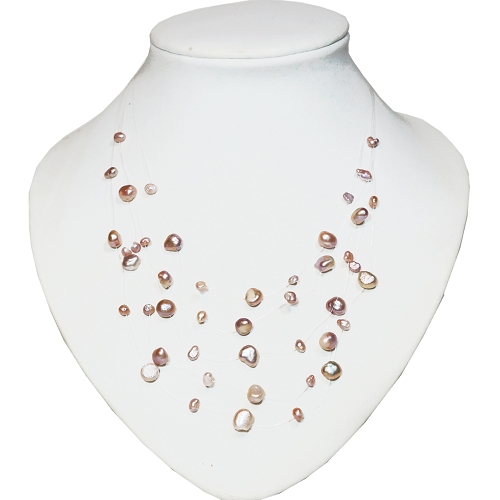 5 reihige Perlenkette echte Perlen Halskette Süßwasserperlen violett hellviolett 4112 - zum Schließen ins Bild klicken